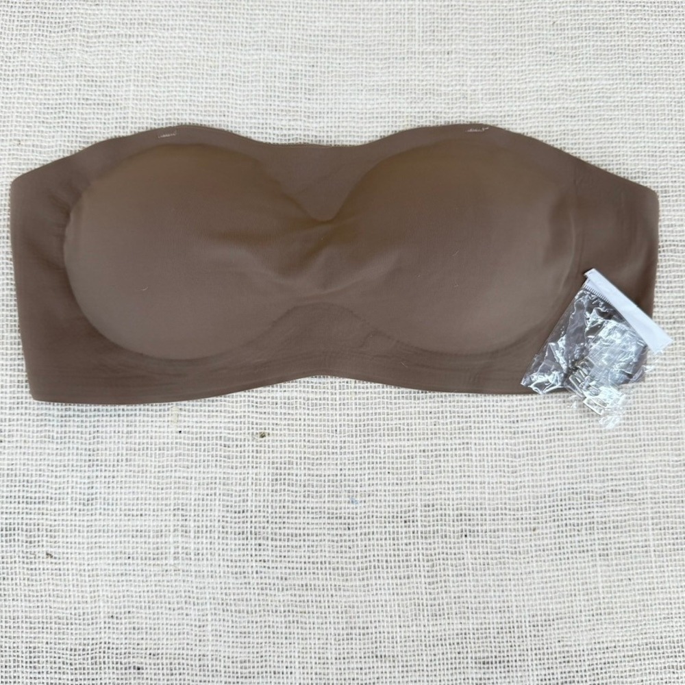 Seamless Strapless Bandeau Bra Brown Non-Slip Silicone Removable Pads XL